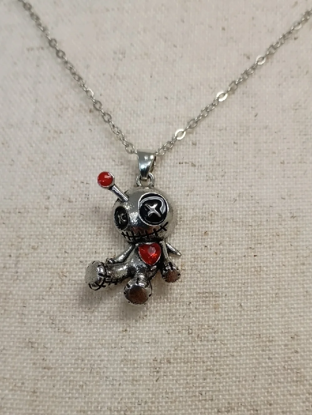 Charm Pendant Necklace Silver Tone Red Crystal Accent Chain